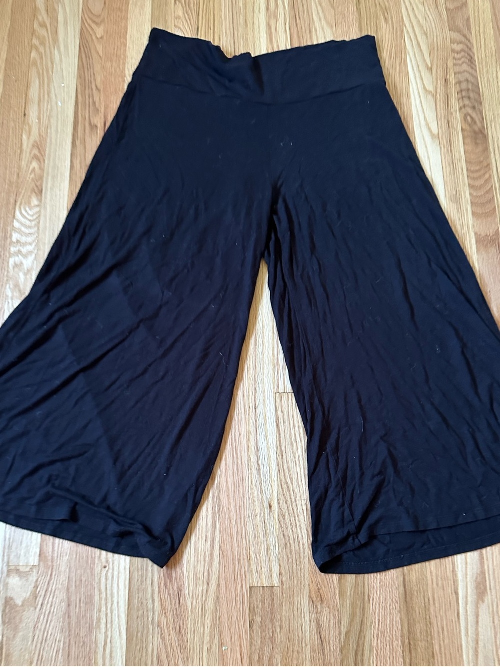 Wide Leg Black Knit Gaucho Pants